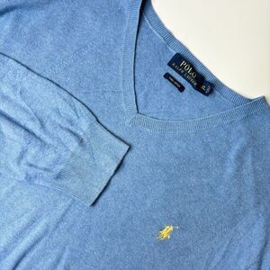 Polo Ralph Lauren Sweater Men's XL Lt Blue 100% Pima Cotton Pullover Yellow Pony